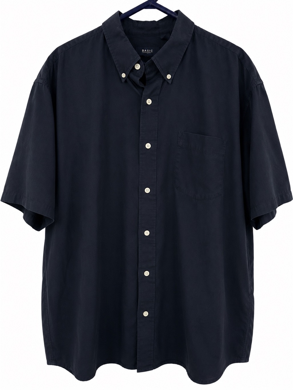 Basic Editions Navy Short-Sleeve Button-Down Shirt